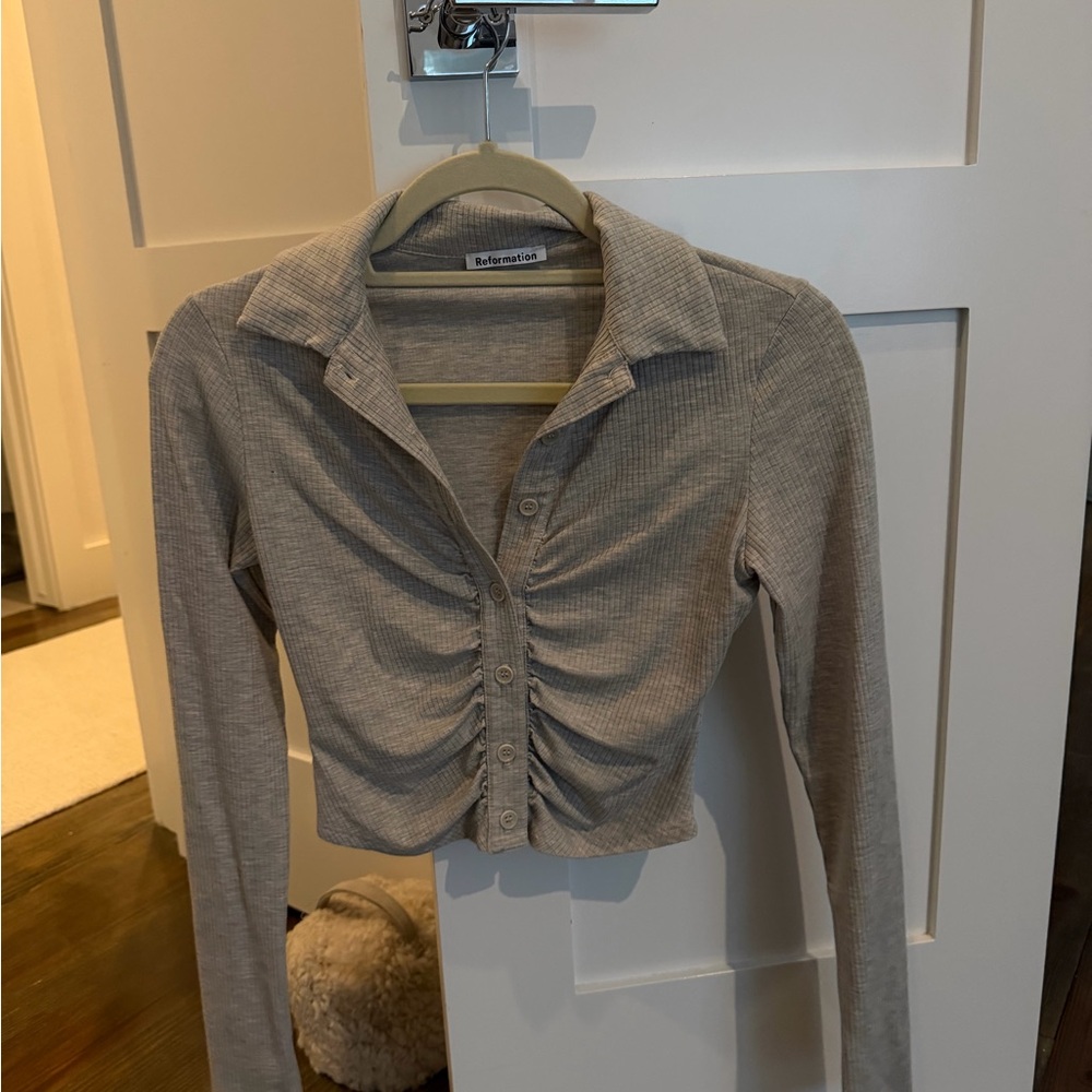 Reformation Taupe Button-Down Shirt